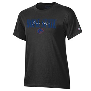 9- Boise State Women’s T-Shirt - Script Embroidered Broncos Over Boise State by Champion - main view