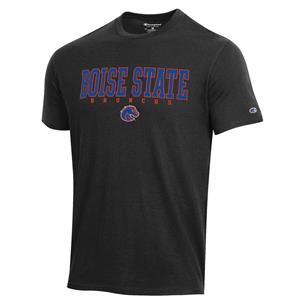 Image of BOISE STATE TEE OVER BRONCOS OVER LOGO APPLIQUE -  black