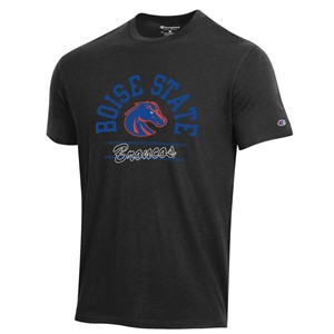 Boise State T-Shirt - Arch Over Athletic Logo with Broncos Script Lines by Champion - black (SKU: 13424435524) Boise State T-Shirt - Arch Over Athletic Logo with Broncos Script Lines by Champion - black