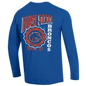 Boise State Ls Tee Big Back Down Sleeve Logo Front