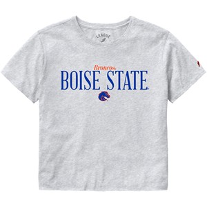 Boise State Women's Crop T-Shirt - Broncos Script Over Logo by League - main view