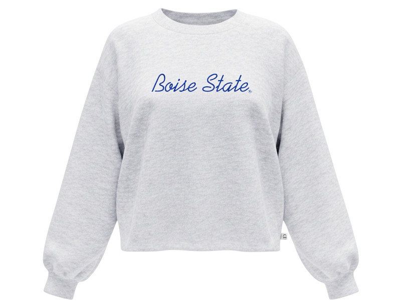 Boise State Women’s Crewneck Sweatshirt - Script Dot Embroidery Ash Gray by CI Sport (SKU 13475888525) Boise State Women’s Crewneck Sweatshirt - Script Dot Embroidery Ash Gray by CI Sport - main view