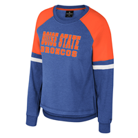 Boise State Women Crew Scoop Neck Contrast Sleeve
