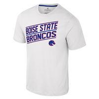 Image of BOISE STATE TEE SLANT BRONCOS OVER LOGO VERTICAL BRONCO BACK -  white