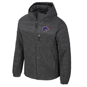Image of Boise State Charcoal Hooded Puffer Jacket - Bronco Head Chest, Back Wordmark by Colosseum