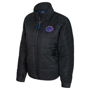 Boise State Black Women’s Puffer Jacket - Left Chest Bronco Head by Colosseum