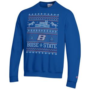 Boise State Royal Holiday Crewneck Sweatshirt 2025 – Festive “Ugly Sweater” Graphic by Champion
