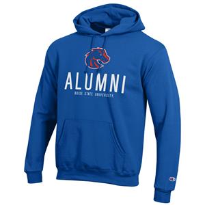 Boise State Alumni Hoodie - Bronco Logo Over Wordmark by Champion - royal (SKU: 13440787524) Boise State Alumni Hoodie - Bronco Logo Over Wordmark by Champion - royal