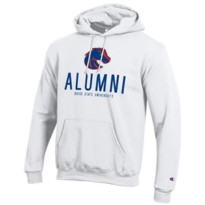 Boise State Alumni Hoodie - Bronco Logo Over Wordmark by Champion - white (SKU: 13440787524) Boise State Alumni Hoodie - Bronco Logo Over Wordmark by Champion - white
