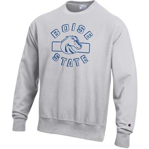 Boise State Reverse Weave Crewneck — Logo Between Wordmark by Champion - silver (SKU: 13440282524) Boise State Reverse Weave Crewneck — Logo Between Wordmark by Champion - silver