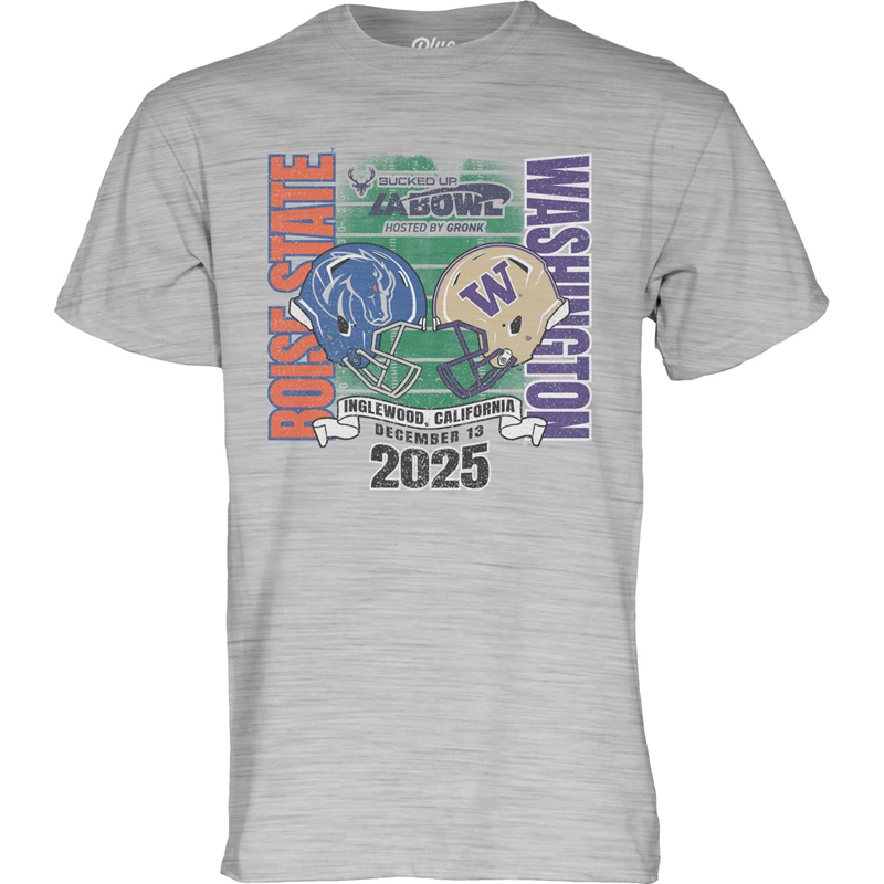 Boise State T-Shirt - LA Bowl Helmet Matchup Graphic by Blue 84 (Heather Gray) (SKU 13462871524) Boise State T-Shirt - LA Bowl Helmet Matchup Graphic by Blue 84 (Heather Gray) - main view