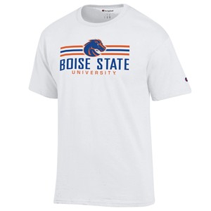 Boise State T-Shirt - Logo in Stripes Over University White by Champion - main view