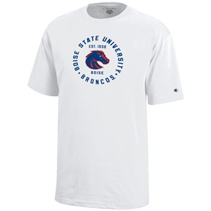Boise State Youth T-Shirt - Circle Bronco Logo White by Champion - main view