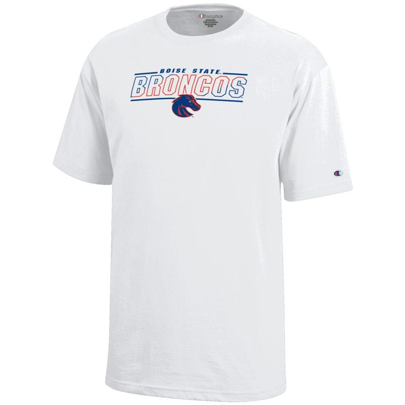 Boise State Youth Tee Broncos In Lines Over Logo by Champion (SKU 13440893524) Boise State Youth Tee Broncos In Lines Over Logo by Champion - main view
