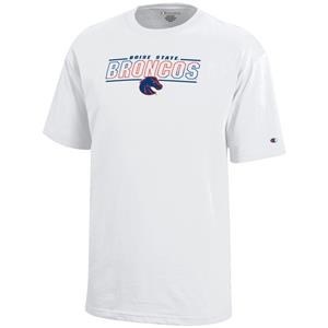 Image of Boise State Youth Tee Broncos In Lines Over Logo by Champion