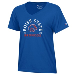 18 - Boise State Women’s V-Neck T-Shirt - Circle Bronco Logo 1932 Royal Blue by Champion - main view