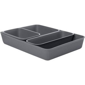 Superio Ribbed Organizer Tray, Gray, 4-Pack - main view