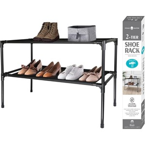 American Dream 2-Tier Non-Woven Shoe Rack, Black - main view