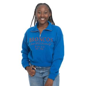 Image of BOISE STATE WOMEN 1/4 ZIP CROP CREW TONAL -  royal