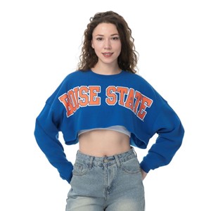 Boise State Women’s Crewneck - Uber Crop Raw Hem Wordmark by ZooZatz -  royal