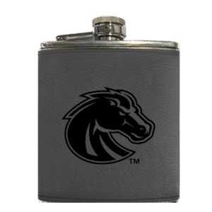 Boise State Flask - Leather Logo by Timeless Etchings - main view