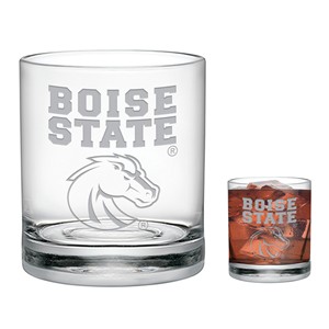 Boise State Rocks Glass - Engraved Boise State Over Logo by Spirit Products - main view