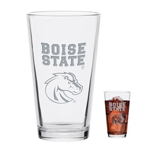 Boise State Pint Glass - Engraved Wordmark Over Bronco Logo by Spirit - main view