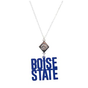 Boise State Necklace - Laser Cut Wordmark Stack by Emerson Street -  silver