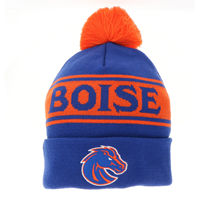 Image of BOISE STATE BEANIE WORMARK CENTER POM/CUFF ROYAL-ORANGE -  royal