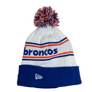 Image of BOISE STATE KNIT BEANIE WORDMARK CUFF CENTER LINES WHITE MULTI POM -  2