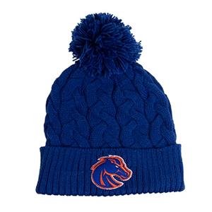 Boise State Knit Beanie Thick Cable Bronco Embd Cuff Pom