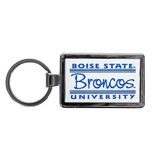 Image of Boise State Keychain Rectangle Script Bronco In Wordmark/Lines White