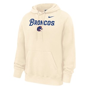 1- Boise State Hooded Sweatshirt - Broncos Wordmark Over Athletic Logo by Nike -  natural