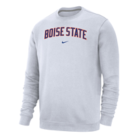Image of BOISE STATE CREW ARCH WORDMARK CLUB FLEECE NIKE -  white