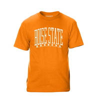 Image of BOISE STATE TEE THIN LINE WORDMARK OVER ARCHED BANNER VALUE -  orange