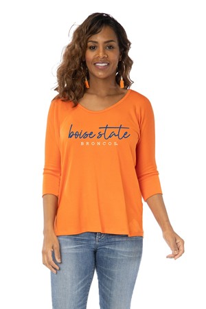 Boise State Women's 3/4 Sleeve T-Shirt - Script Over Broncos by Flying Colors - main view
