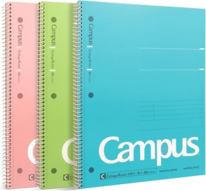 Kokuyo Campus College Ruled Spiral Notebook 3-Pack 10.5 in. x 8 in., Pastels - main view