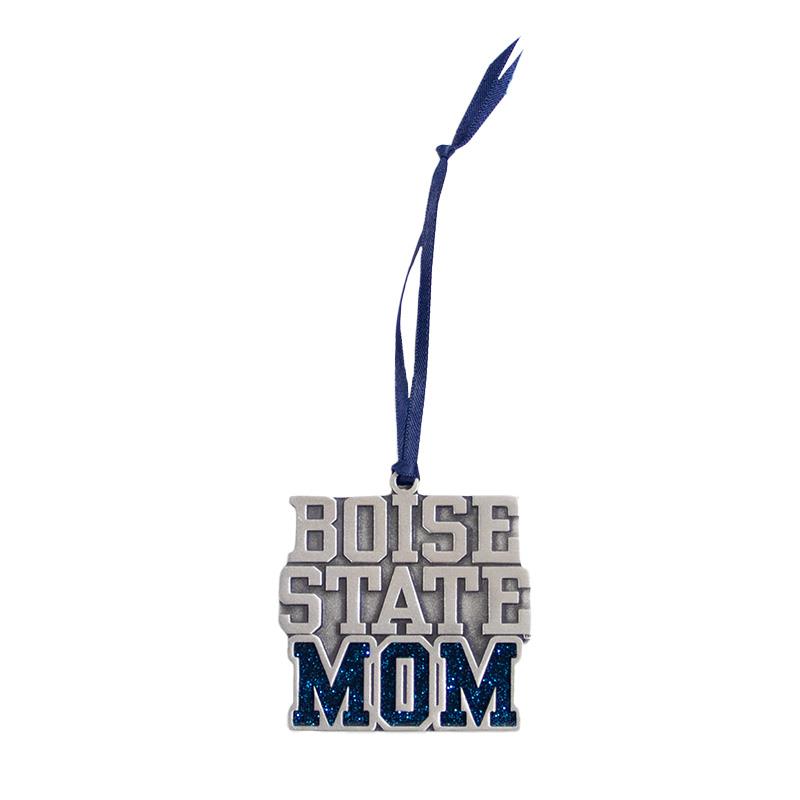 Boise State University Ornament - Mom Wordmark Pewter with Blue Glitter, Logo on Back by RFSJ (SKU 13251130539) Boise State University Ornament - Mom Wordmark Pewter with Blue Glitter, Logo on Back by RFSJ - main view