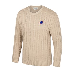 Boise State Cable Knit Sweater - Left Chest Logo by Uscape -  sand