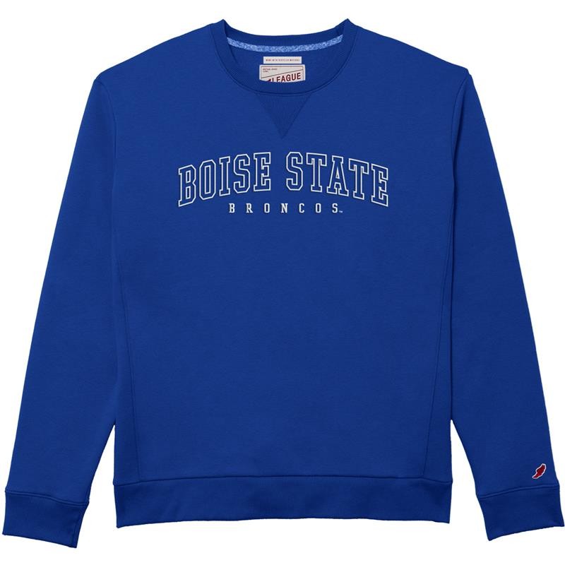 Boise State Royal Blue Crewneck Sweatshirt - Wordmark Over Broncos by League Collegiate Wear (SKU 13439286656) Boise State Royal Blue Crewneck Sweatshirt - Wordmark Over Broncos by League Collegiate Wear - main view