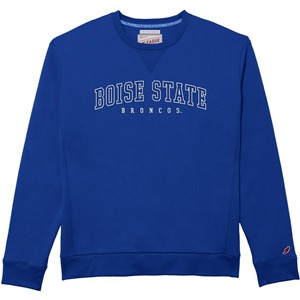Boise State Royal Blue Crewneck Sweatshirt - Wordmark Over Broncos by League Collegiate Wear - main view