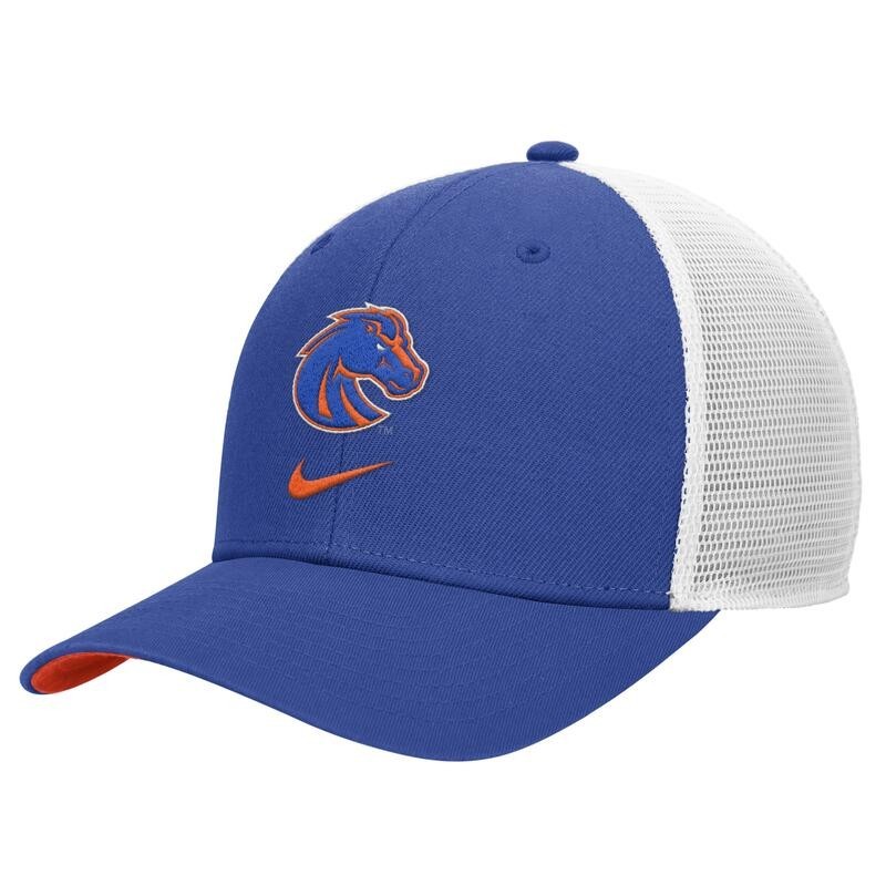 Boise State Rise Trucker Cap - 3D Athletic Logo Over Swoosh Royal Blue and White by Nike (SKU 13419653656) Boise State Rise Trucker Cap - 3D Athletic Logo Over Swoosh Royal Blue and White by Nike - main view