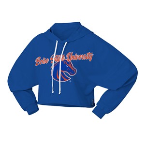 Boise State Women’s Cropped Hoodie - Script Wordmark Over Bronco Logo by Spirit Jersey - main view