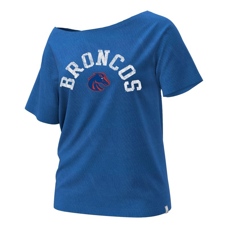 Boise State Women’s Off-Shoulder T-Shirt - Broncos Arch Logo by Champion (SKU 13447632656) Boise State Women’s Off-Shoulder T-Shirt - Broncos Arch Logo by Champion - main view