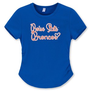 Boise State Youth Girls T-Shirt - Script Broncos Scrunched Sides Royal Blue by ZooZatz - main view