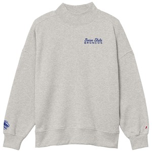 Boise State Women’s Mock Neck Crewneck - Script Logo Sleeve Heather Gray by League - main view