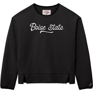 Image of Boise State Women’s Crewneck Sweatshirt - Script Wordmark Front by League Collegiate Wear (Black)