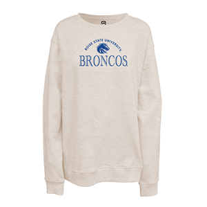 Boise State Women’s Crewneck Sweatshirt – Arch “Boise State University” over Bronco Logo with “BRONCOS” by Summit Sportswear (Oa