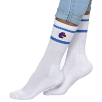 Boise State Women Sock White Crew- Royal Stripe