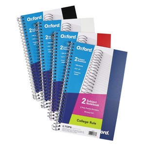 Oxford Personal Size 2-Subject Wirebound Notebook 9.5 in. x 6 in., 100 Sheets - main view